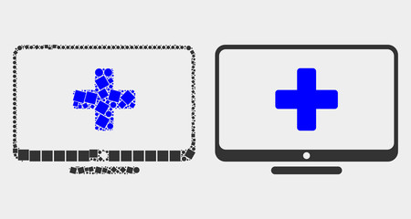 Wall Mural - Dotted and flat computer medicine icons. Vector mosaic of computer medicine formed of irregular square pixels and spheric pixels.