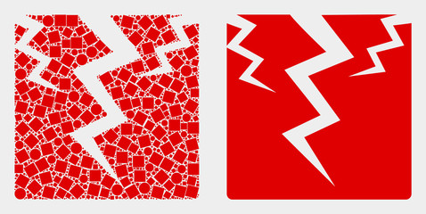 Wall Mural - Dotted and flat crack icons. Vector mosaic of crack designed of random square pixels and round elements.