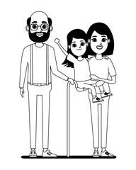 Wall Mural - family avatar cartoon character portrait in black and white