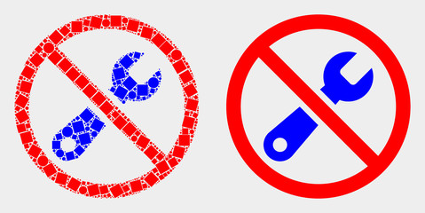 Pixel and flat forbidden repair icons. Vector mosaic of forbidden repair constructed of random rectangle elements and circle pixels.