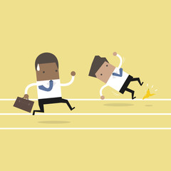 Wall Mural - African businessman running with his competitor. Business competition concept.