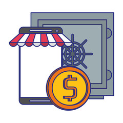 Poster - Online shopping and payment technology symbols blue lines