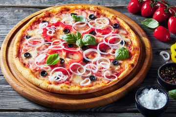 Sticker - close-up of Freshly baked hot italian pizza