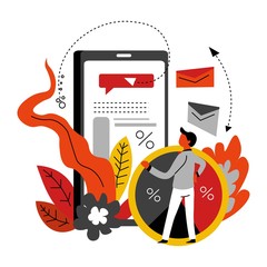 Marketing and business online messaging and statistics abstract concept