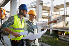 Team Of Business People In Group, Architect And Engeneer On Building Site Check Documents