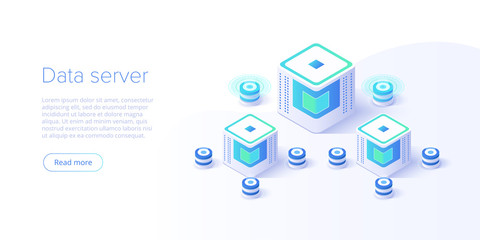 Wall Mural - hosting server isometric vector illustration. abstract 3d datacenter or data center room background.