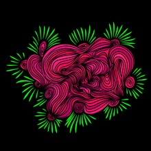 Wave Abstract Pink And Green Pattern. Round Lines Background. Vector Illustration.