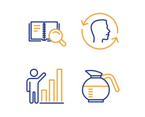 Wall Mural - face id, search book and graph chart icons simple set. coffeepot sign. identification system, online
