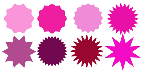Wall Mural - Set of purple red pink starburst stamps on white background.  Vector illustration