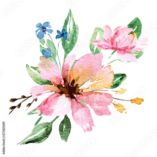 Watercolor flowers, meadow bouquet for wedding invitation, greeting card, pos...