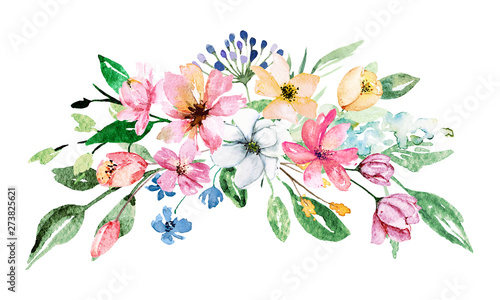 Watercolor flowers, meadow bouquet for wedding invitation, greeting card, pos...