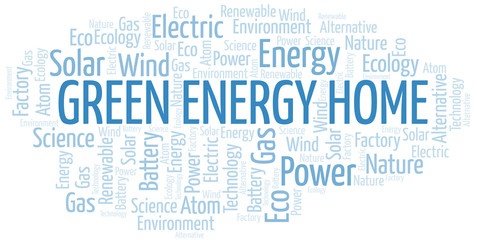 Green Energy Home word cloud. Wordcloud made with text only.