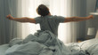 © Gorodenkoff - Handsome Fair Boy Stretches Lazily in the Bed After Waking Up. Young and Fit Caucasian Man Greeting New Day. Early Morning Sun Shines Through the Window.