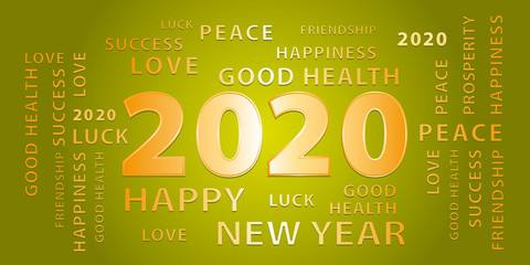 Wall Mural - 2020 Happy New Year green and gold banner. Vector illustration.