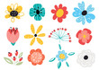 Set of decorative floral design elements. Flat cartoon vector illustration. Illustration of nature flower spring and summer in garden.