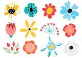 Fototapeta Na ścianę - Set of decorative floral design elements. Flat cartoon vector illustration. Illustration of nature flower spring and summer in garden.