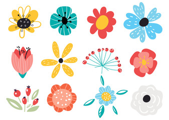 set of decorative floral design elements. flat cartoon vector illustration. illustration of nature f