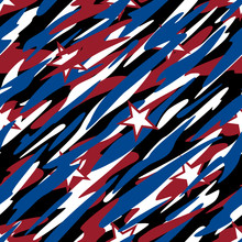 Patriotic Camouflage Red White And Blue With Stars American Pride Abstract Seamless Repeating Pattern Vector
