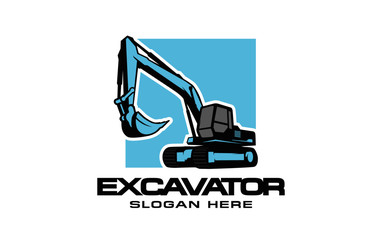 Excavator logo template vector. Heavy equipment logo vector for construction company. Creative excavator illustration for logo template.