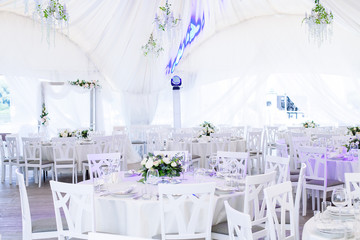 Wedding banquet. Table set for wedding reception