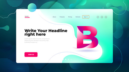 Wall Mural - Teal Liquid color background design for Landing page site. Fluid gradient shapes composition. Futuristic design posters. Eps10 vector.