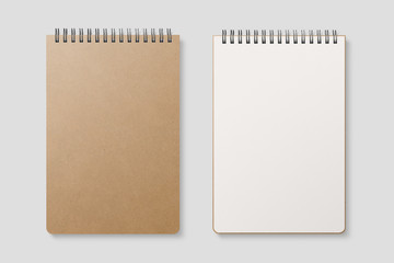 Blank realistic spiral bound notepad mockup with Kraft Paper cover on light grey background. High resolution. - Immagine 