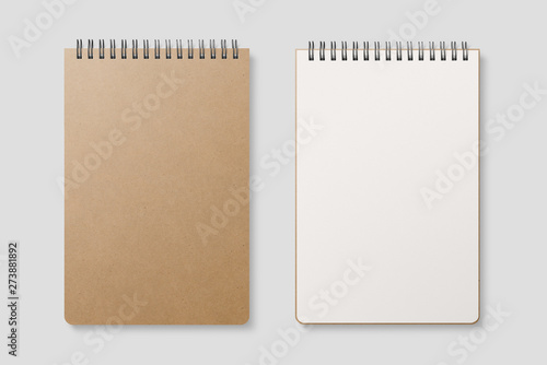 Fotomural Blank realistic spiral bound notepad mockup with Kraft Paper cover on light grey background