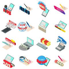 Wall Mural - Piece of news icons set. Isometric set of 16 piece of news vector icons for web isolated on white background
