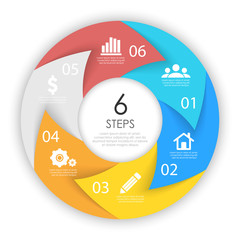 Сircle arrows for infographic. Business concept with 6 options, steps or processes. Vector pie charts.