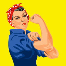 Symbole Du Féminisme, Une Femme Retrousse Les Manches De Sa Chemise Pour Se Mettre Au Travail Et Apporter Sa Contribution à L’effort National. We Can Do It.