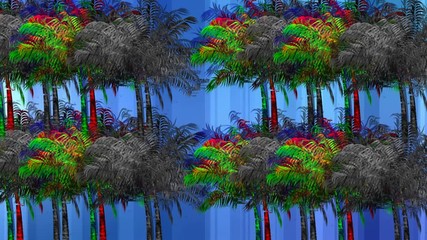 Palm trees and blue vertical lines