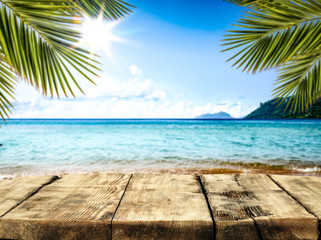 desk of free space and summer beach 