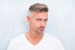 © be free - Grizzle hair suits him. Deal with gray roots. Man attractive well groomed facial hair. Barber shop concept. Barber and hairdresser. Man mature good looking model. Silver hair shampoo. Anti ageing