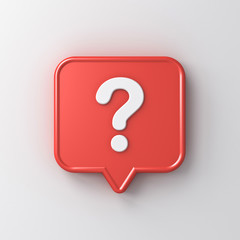 Fototapete - 3d social media notification white question mark icon in red rounded square pin isolated on white background with shadow 3D rendering