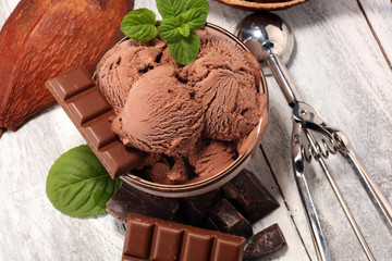 Wall Mural - Chocolate coffee ice cream ball in a bowl. ice cream scoop