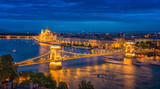 Panorama of Budapest at night. Hungarian landmarks.