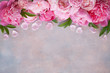 Floral background with peonies and roses for text, greetings.