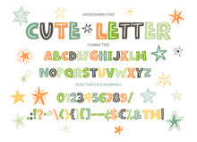 Hand Drawn Vector Alphabet With Letters, Numbers, Symbols.
