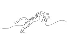 Continuous One Line Drawing. Tiger Jumping Symbol.