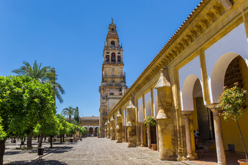 Bell tower at the courtyard of the mosque cathedral in Cordoba, Spain