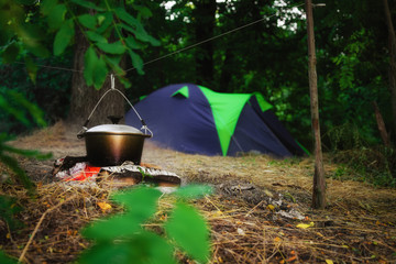 camping in the forest