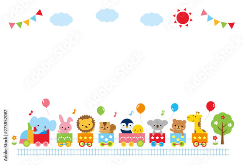 かわいい動物幼稚園汽車フレーム Buy This Stock Vector And Explore