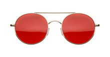 Gold Frame Red Lens Sun Glasses Front