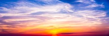 Colorful Banner Of Peaceful Cirrus At Sunset