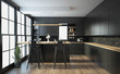 Modern kitchen interior with furniture.3d rendering