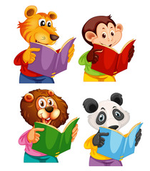 Wall Mural - Set of animal reading book