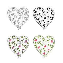 Graphical set with differents abstract hearts, with botanical mothives. Great element for weddind design.