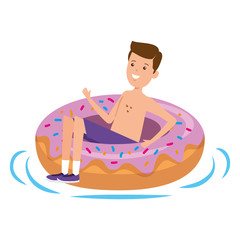 Sticker - young man with donut float character