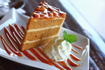 Wall Mural - Piece of chocolate cake on a white plate