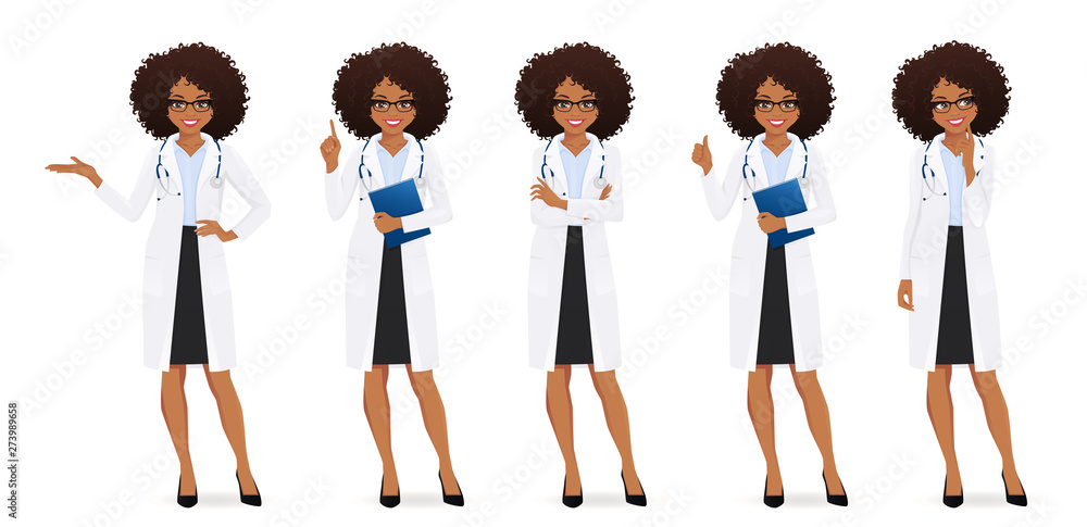Female doctor set in different poses isolated vector illustartion Stock ...